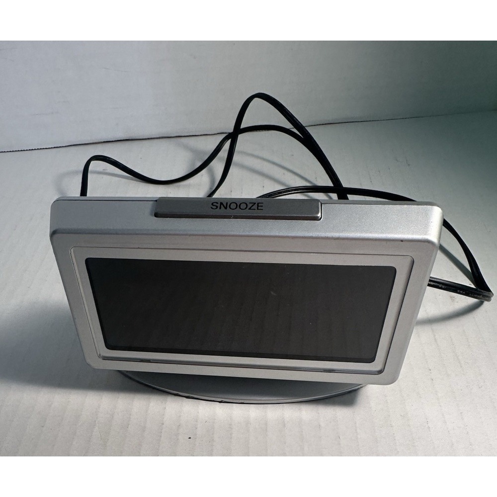 Silver Digital Alarm Clock Modern Electric Snooze Rectangular Bedroom Plastic